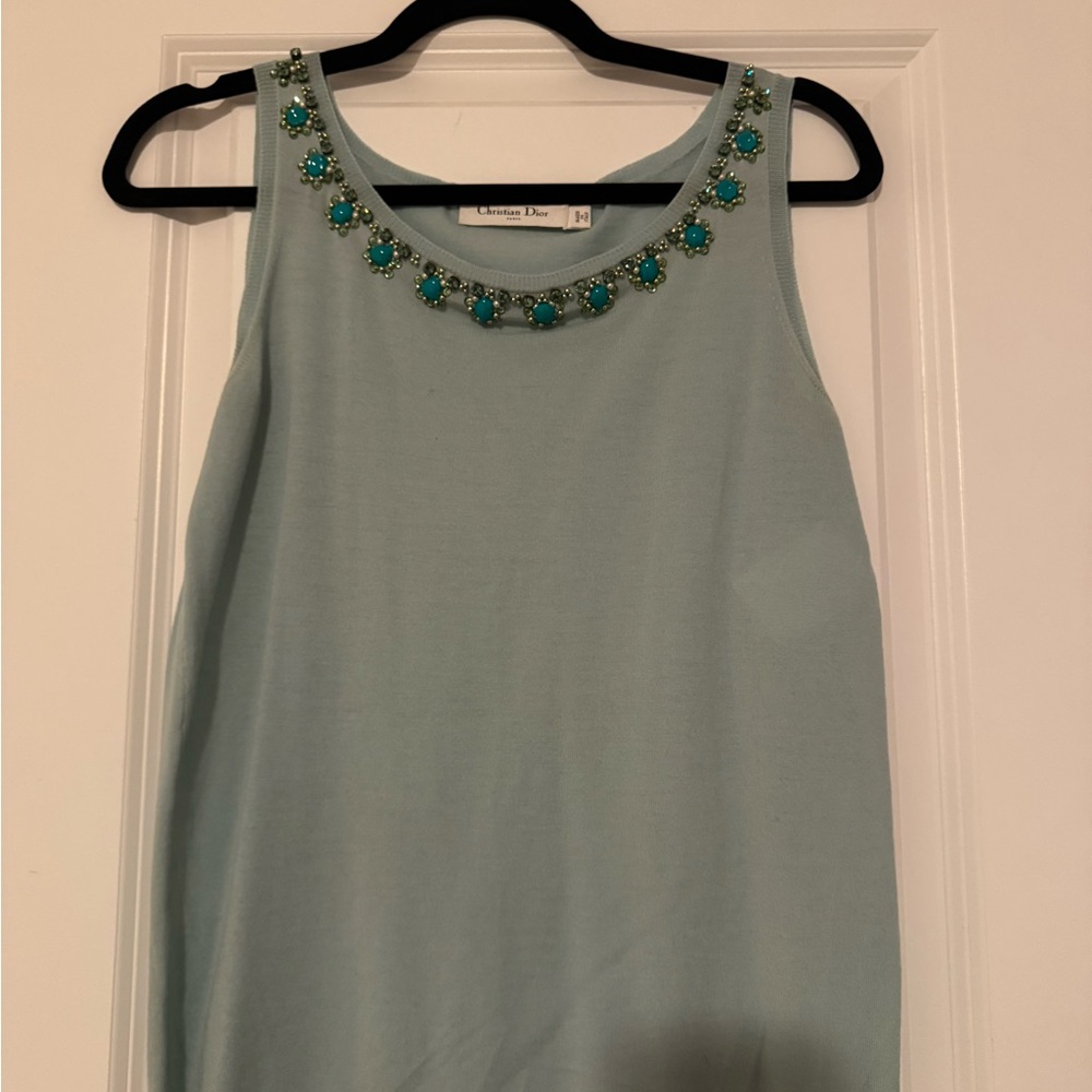 Dior Aqua Blue Embellished sleeveless blouse